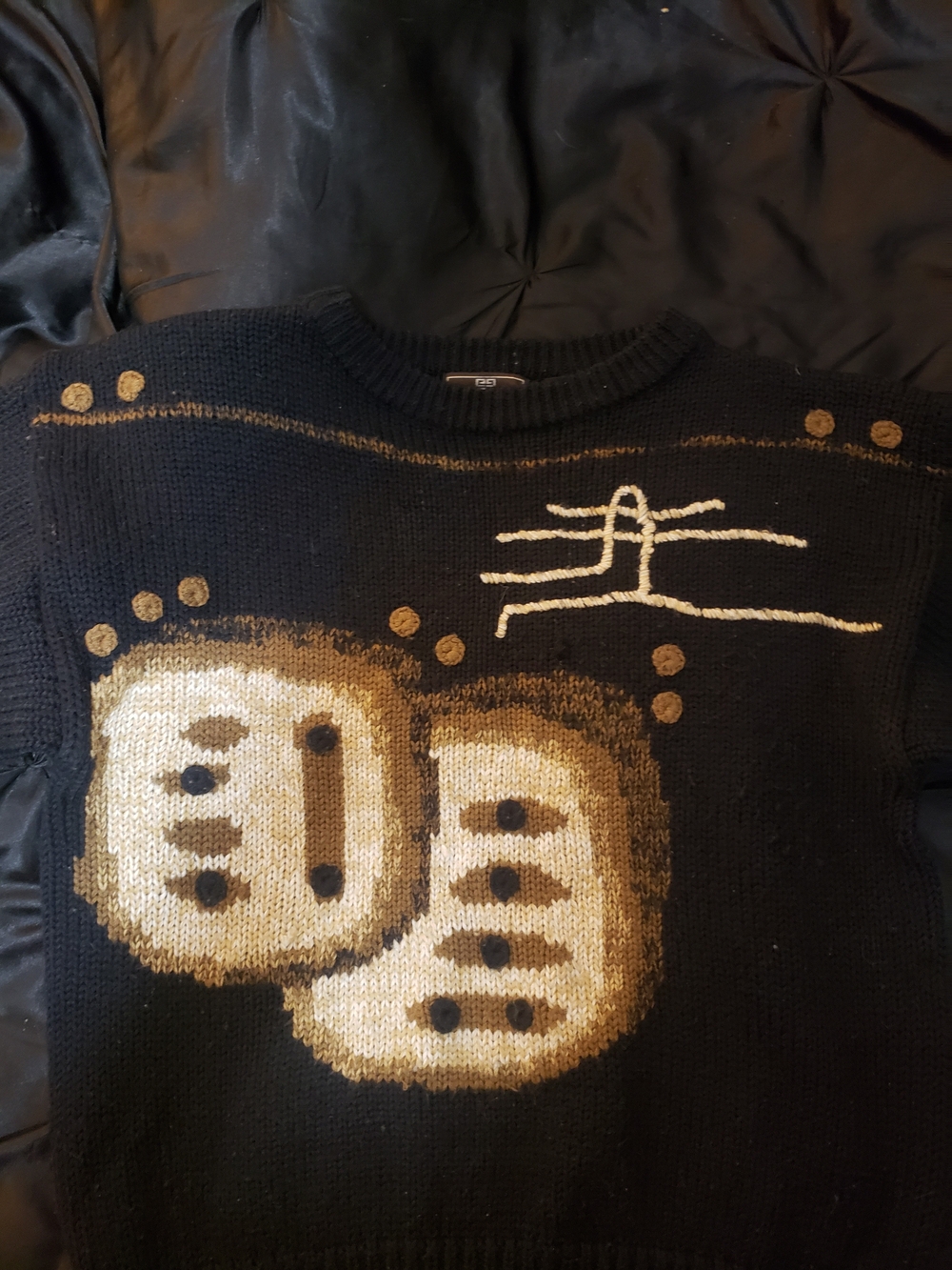 Givenchy Black Crewneck Sweater with Beige and Brown Graphic Motif